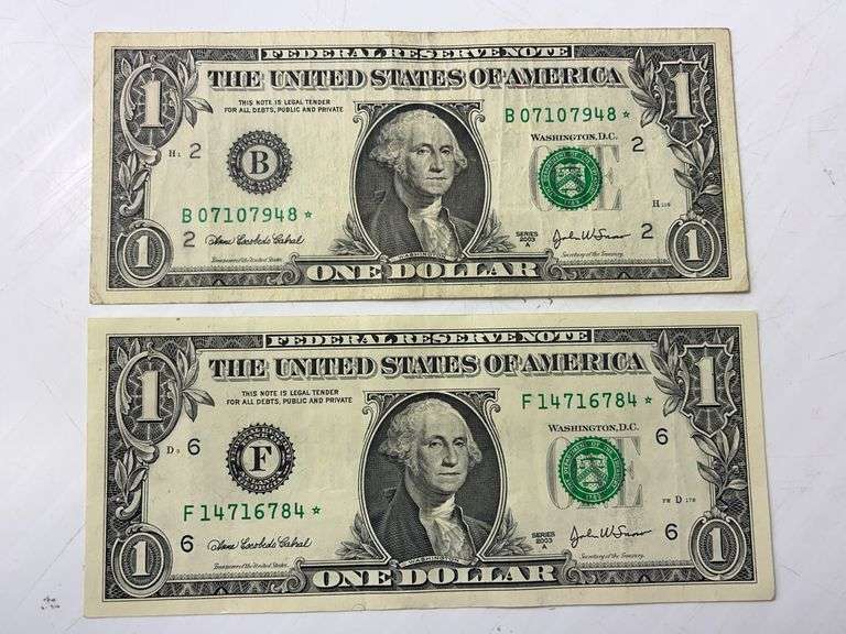 Two 2003-A $1 Green Seal Star Notes