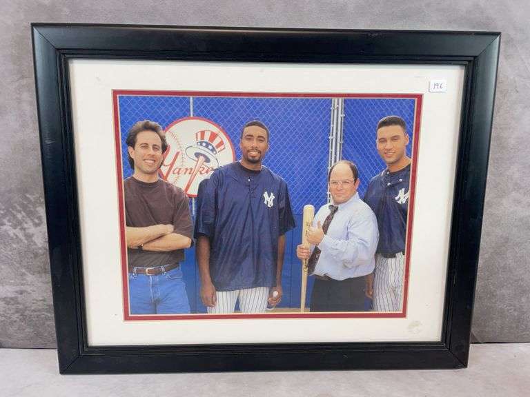 Derek Jeter, Bernie Williams & Seinfield Yankees Photo - Framed & Matted