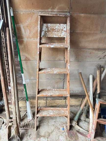 2 Ladders ,Wooden 5’ H , Metal Ladder