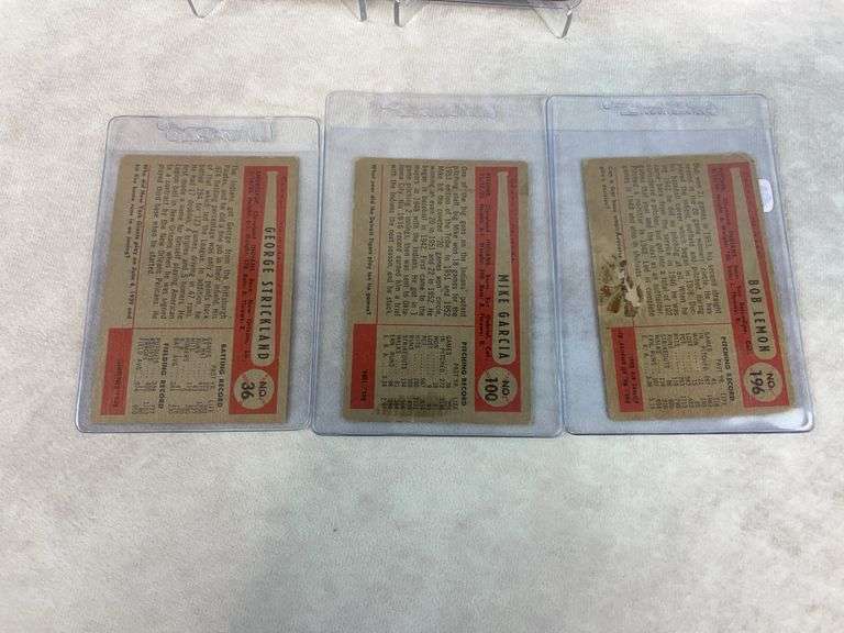 1954 Bowman baseball, Cleveland Indians group: Garcia, Lemon, Mitchel, Strickland