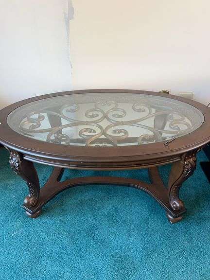 Unmarked Wooden Glass Top Coffee Table