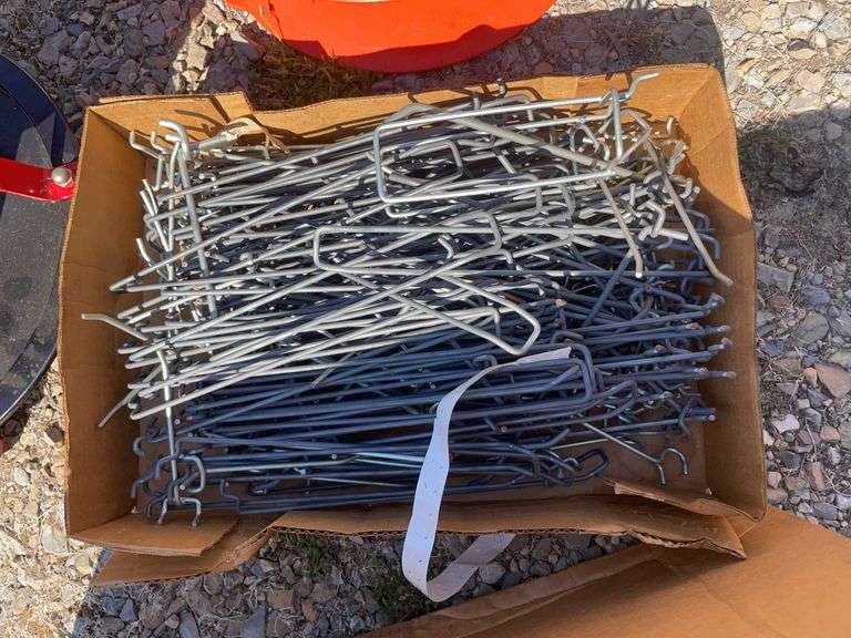 (2) boxes of hooks/shelving, mechanics chair and cord wheel