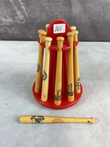1970's Vintage A.L. Lousville Slugger H&B Mini Baseball Bats with Stand