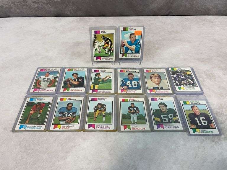 1973 Topps football lot w/10 Rookies & Unitas, Blanda, Tark, Russell