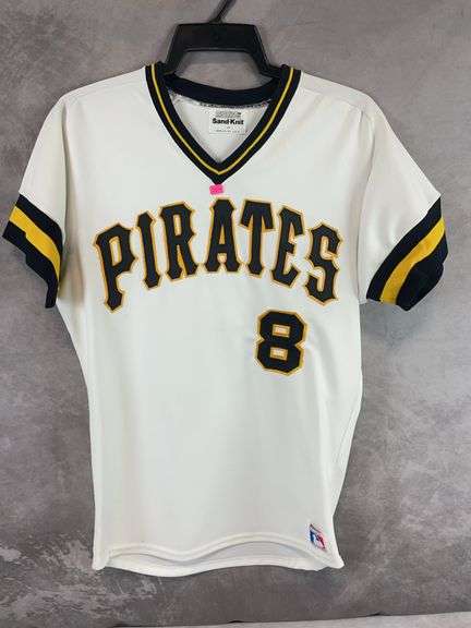 Pittsburg Pirates number 8 jersey, SandKit size 40, white w/black letters