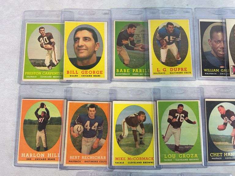 1958 Topps football, 19 cards, no duplicates w/ Lou Groza