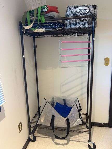 Rolling Metal Clothing Rack and Content