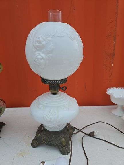 FENTON GONE WITH THE WITH HURRICANE LAMP HAND PAINTED