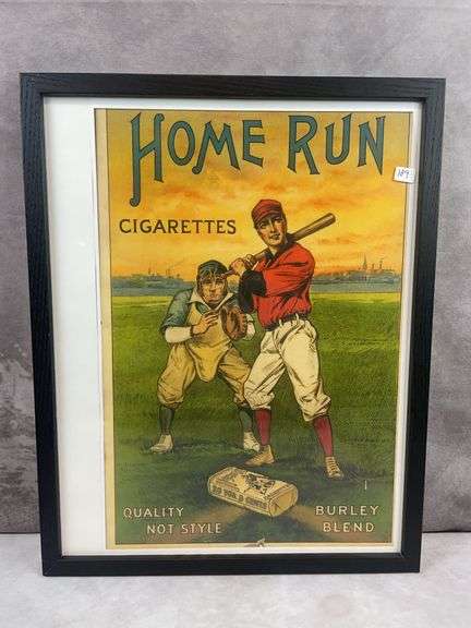 Copy of Vintage Home Run Cigarettes Poster with Frame -