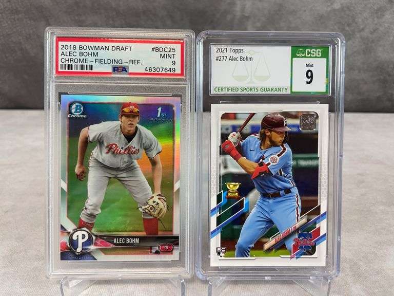 2018 Bowman Draft Chrome #BDC25 Alec Bohm 1st Bowman Refractor PSA 9 & 2021 Topps #277 Alec Bohm RC 