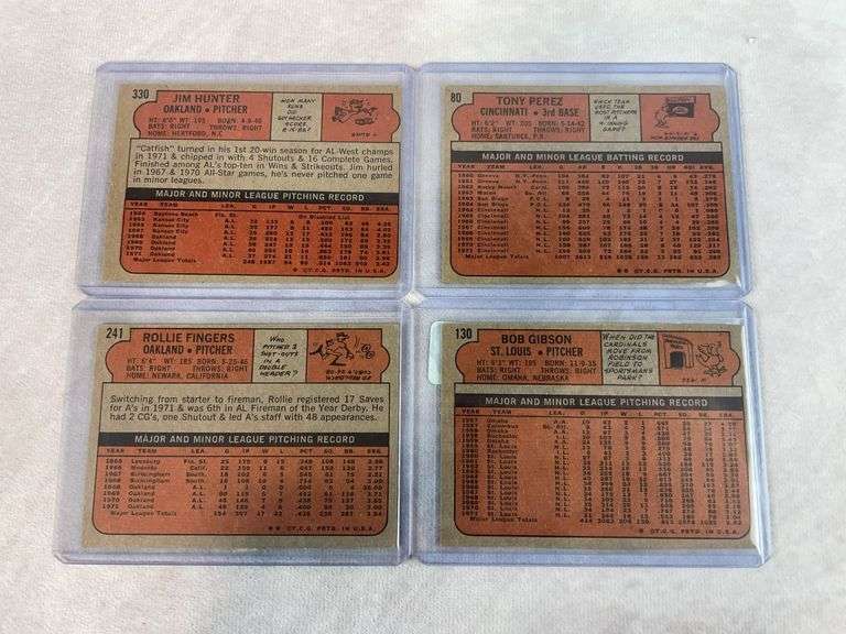 1972 Topps Star lot of 6: Gibson, Hunter, Fingers, Perez, B. Williams,Lemon