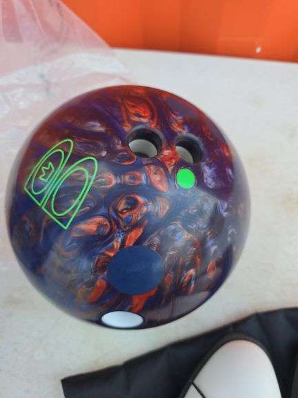 BOWLING BALL AND SIZE 9-1/2 BOWLING SHOES