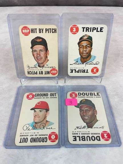 1968 Topps game card Clemente, Pete Rose, Frank & Brooks Robinson