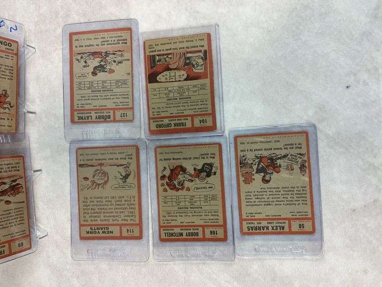 1962 football Topps Star lot: Gifford, Layne, Ringo SP, Thurston SP, Mitchell, Karras