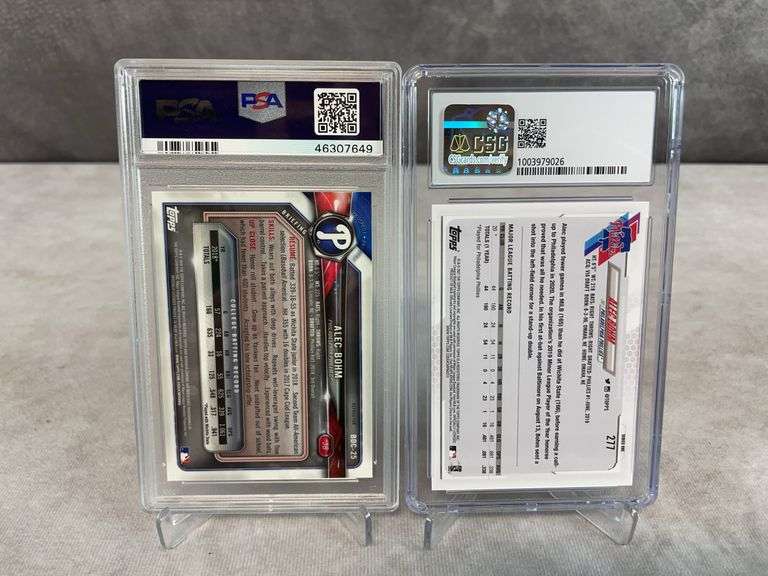 2018 Bowman Draft Chrome #BDC25 Alec Bohm 1st Bowman Refractor PSA 9 & 2021 Topps #277 Alec Bohm RC 