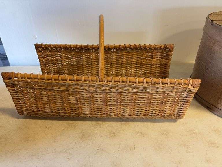 (4) baskets and wooden barrel - various types and sizes