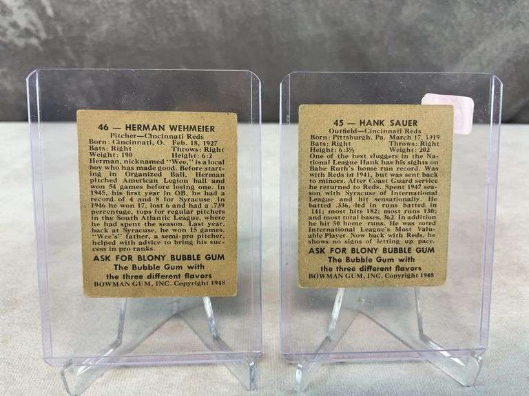 1948 Bowman baseball: Sauer, Edwards, Wyrostek, Wehmieier