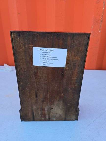J.J. BEALS & CO. 1850'S WINDUP MANTLE CLOCK RUNS. CHIME NEEDS WORK