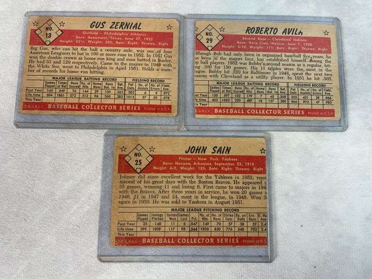 (5) 1953 Bowman Baseball Cards - Avila, Houtteman, Zernial, Dropo & Sain