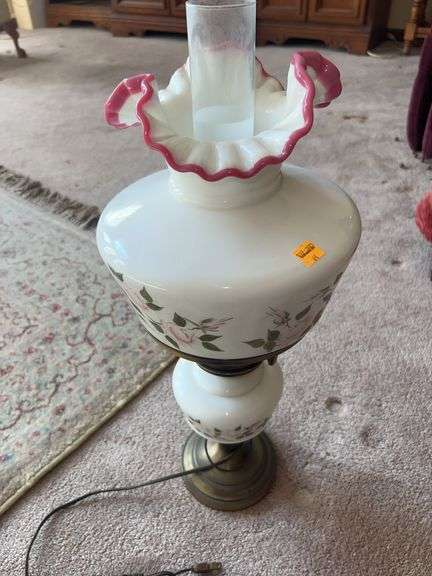 Fenton Hand Painted Apple Blossom Table Lamp