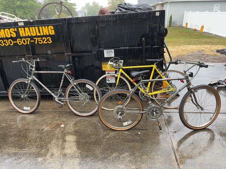 3 bikes including 2 Huffy bull cruisers and a Schwinn Le Tour