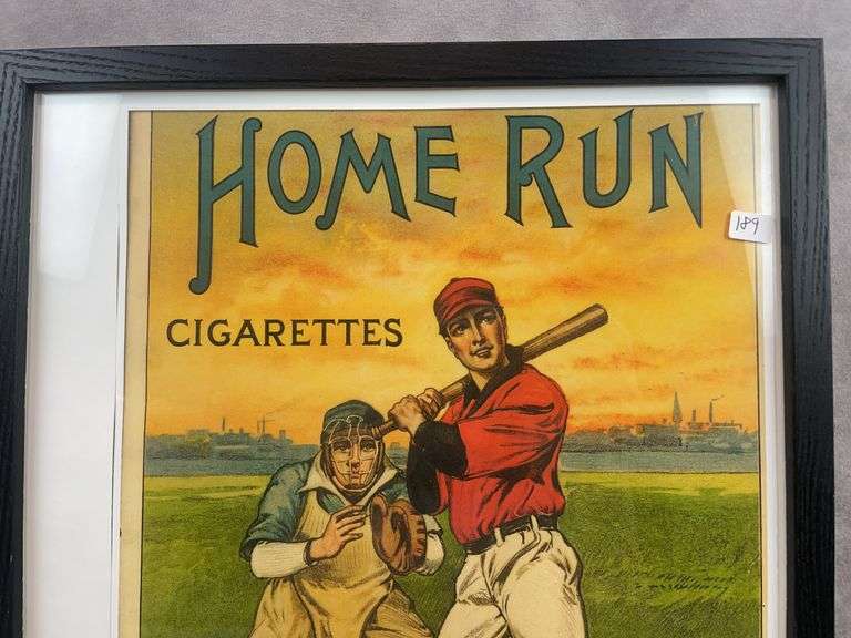 Copy of Vintage Home Run Cigarettes Poster with Frame -
