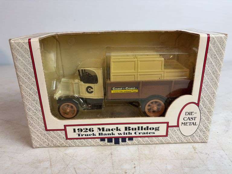(2) model truck banks - Deere & Company - 1/30 scale & Mack Bulldog - 1/38 scale