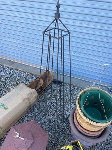 Assortment of Planters, sprayer, bird house, decorative stand and watering can