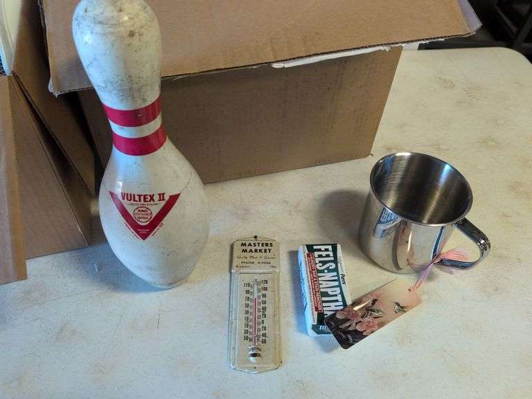 Vintage items - kitchen pieces, bowls, bowling pin, and more