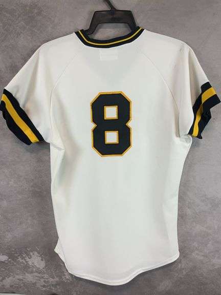 Pittsburg Pirates number 8 jersey, SandKit size 40, white w/black letters