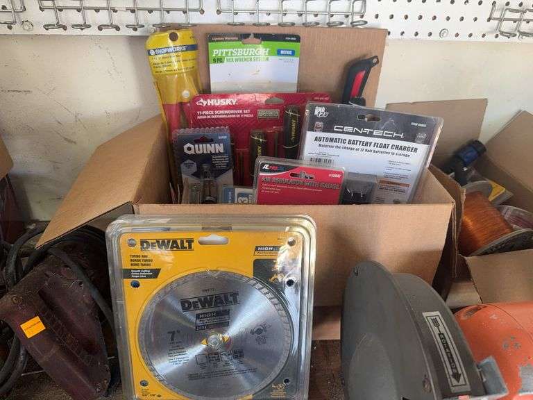 Box of Screwdrivers, Pliers, Hex Wrenches, Sawblade, Tools