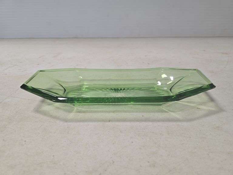 GREEN HEISEY CELERY DISH MARKED