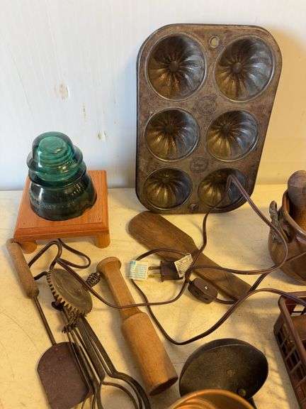 Vintage items - ladles, levels, utensils, strainers, and more