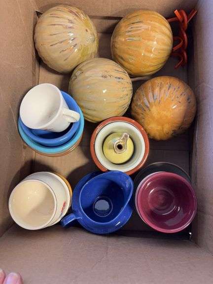 (2) boxes of glass dishes, cups, and more - pink depression, clear, and more