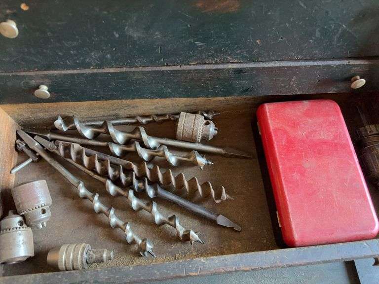 Toolbox with drill bits, electrical tools, and more