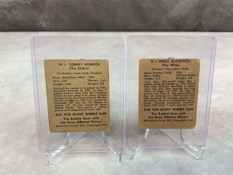 1948 Bowman baseball lot of 4: Johnny Sain, Marion, Blackwell, Tommy Henrich