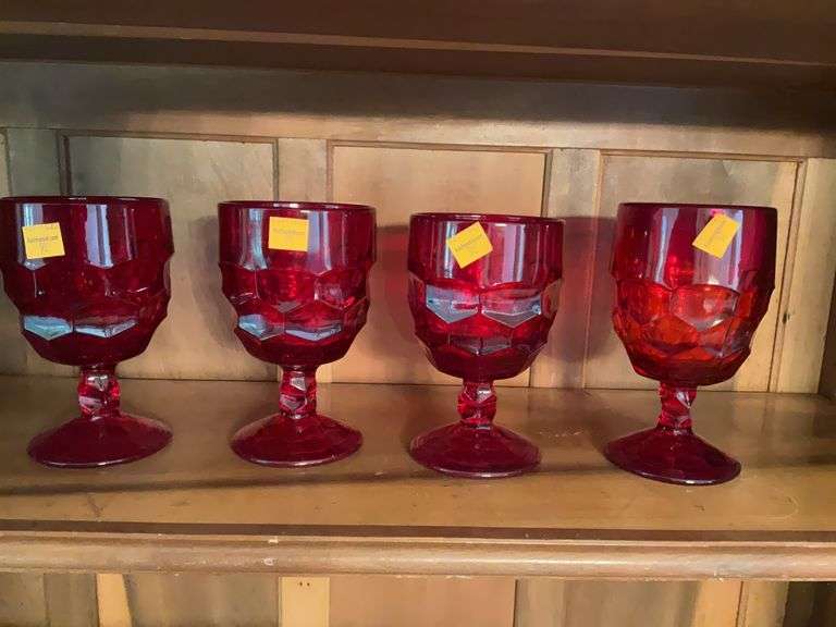 4 Ruby Red Viking Glass Goblets