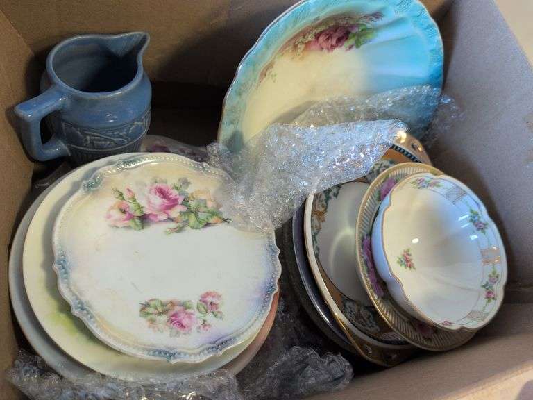 Roseville pottery piece with crack, other pottery, and decor