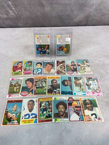 (22) 1960's & 70's Football Cards - Taylor, Bradshaw, Sayers, Riggins, Griese, Staubach & Others
