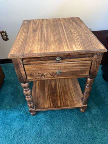 Unmarked Wooden Side Table with Outlets and USB Ports