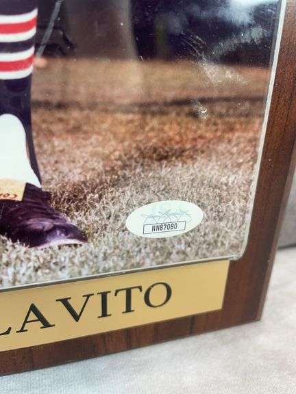 Rocky Colavito signed color 8X10, on a plaque, JSA