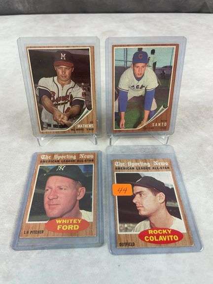 1962 Topps Rocky Colavito, Whitey Ford, Ron Santo, Eddie Mathews