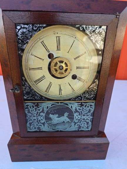 J.J. BEALS & CO. 1850'S WINDUP MANTLE CLOCK RUNS. CHIME NEEDS WORK