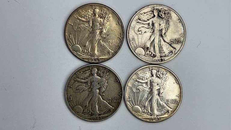 1943- D, 1943, 1943-S, 1944 Walking Liberty Half Dollars