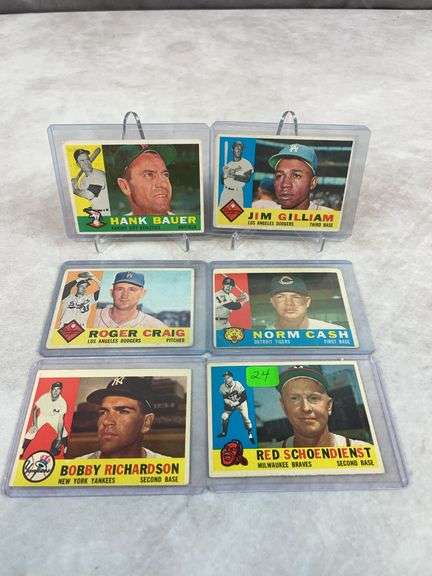 1960 Topps Star lot of 6, no duplicates: Red Schoendient, Richardson, Cash, Bauer