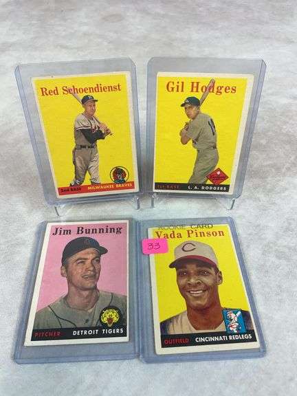 1958 Topps Star lot: Pinson (Rookie), Bunning, Hodges, Red Schoendient