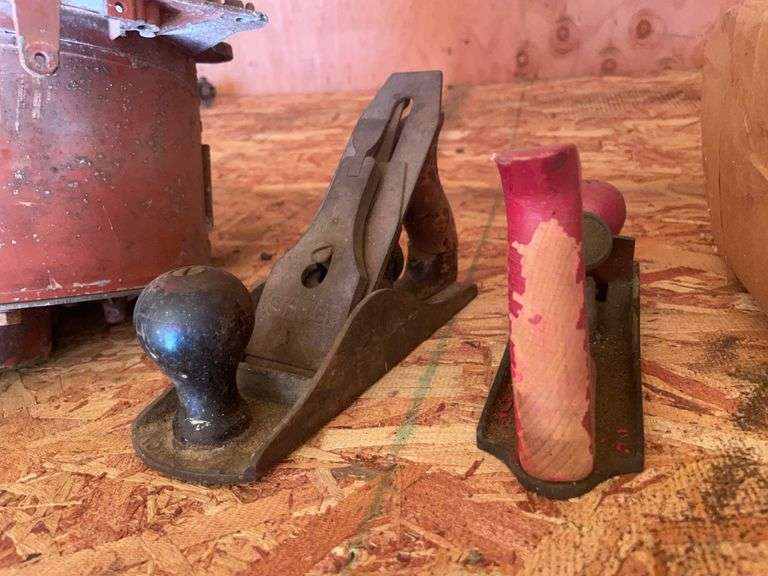 Misc. Tools and parts including antique planes, level & misc.
