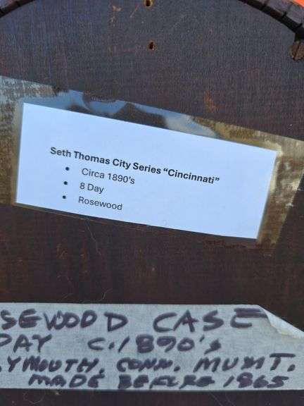 SETH THOMAS CITY SERIES CINCINNATI 1890'S WINDUP CLOCK