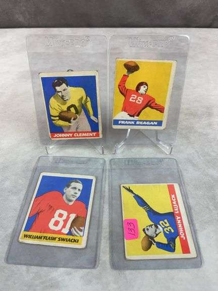 1948 Leaf football lot of 4, w/ Jonny Lujack, Frank Reagan, Clement, Flash Swiacki