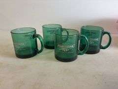 (4) John Deere green glass mugs